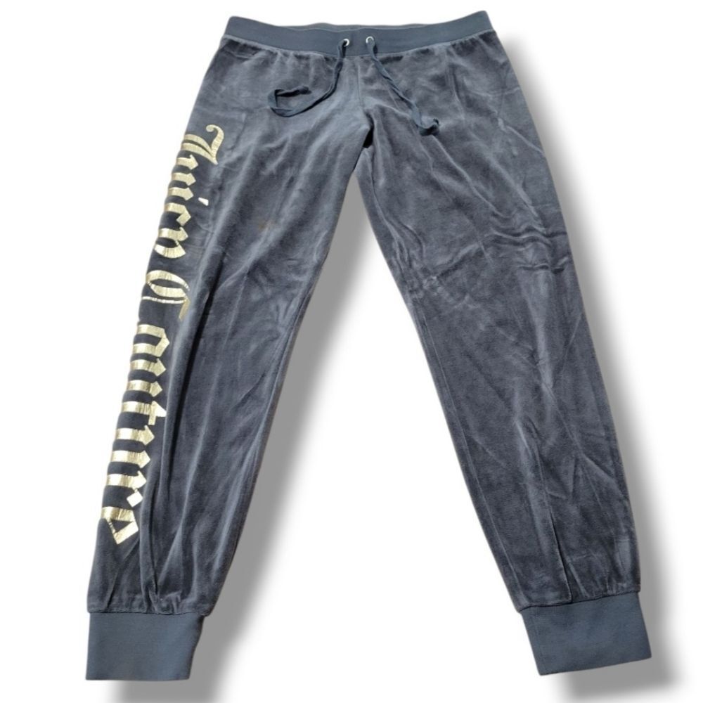 Juicy Couture Charcoal Velour Track Joggers with Gold Script